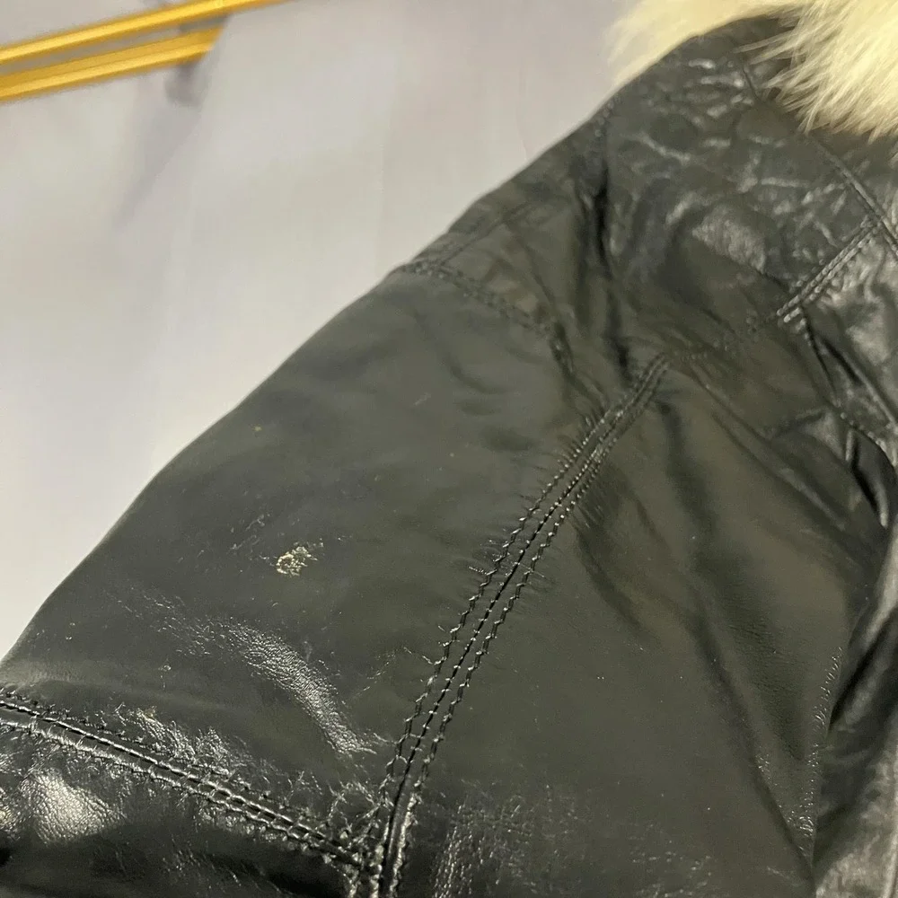 Casablanca Leather Jacket Womens 8 Black Genuine Fur‎ Trim Hooded Crop Bomber